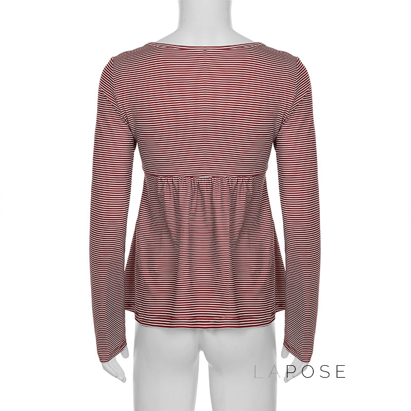 Haley Red Striped Lace Top [HE8F54DM]