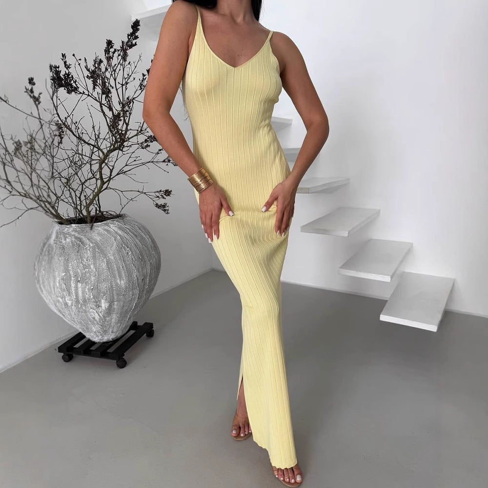 Halima Knit V-Neck Maxi Dress [IYOB3LNB]