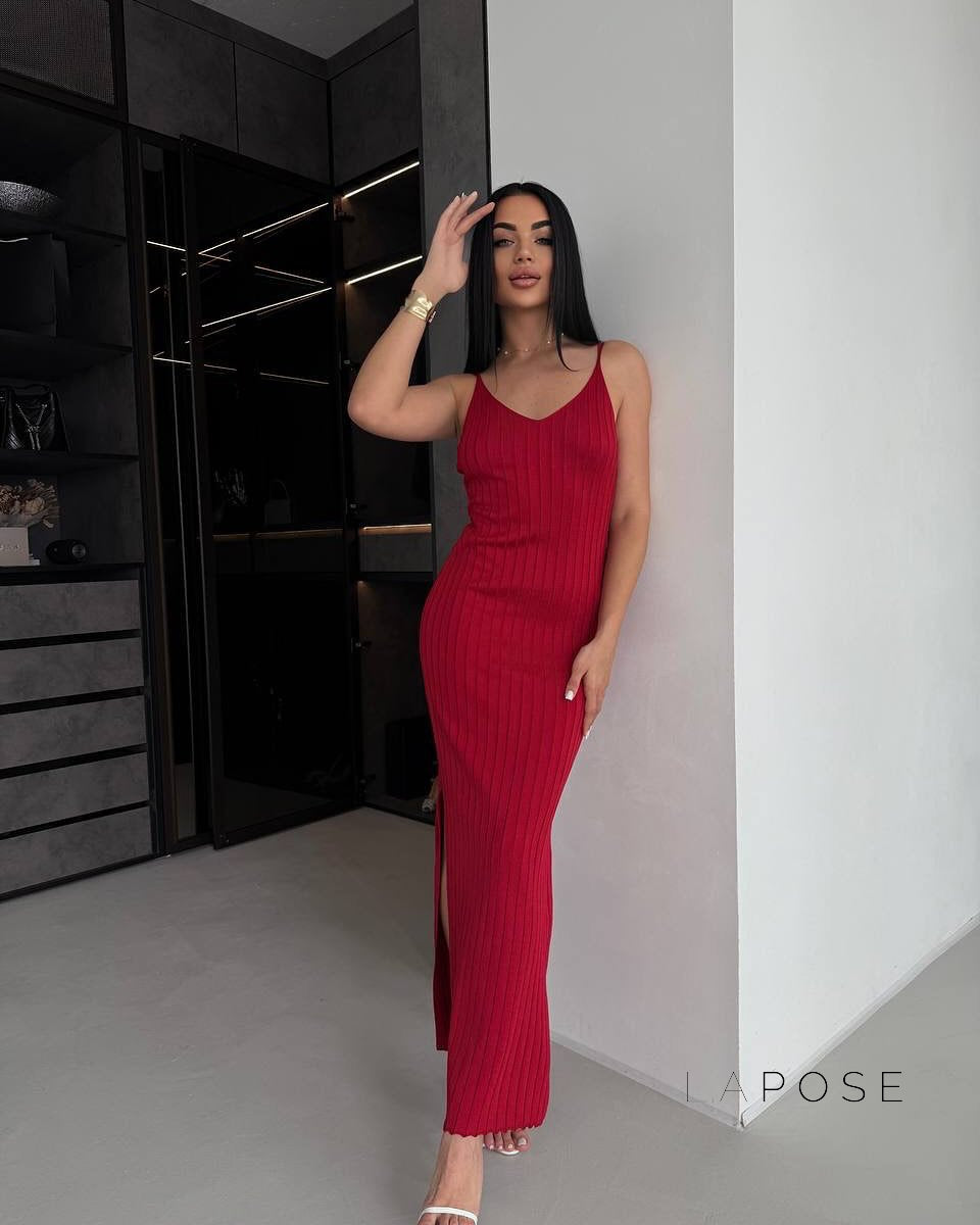 Halima Knit V-Neck Maxi Dress [L0TY7FPB]