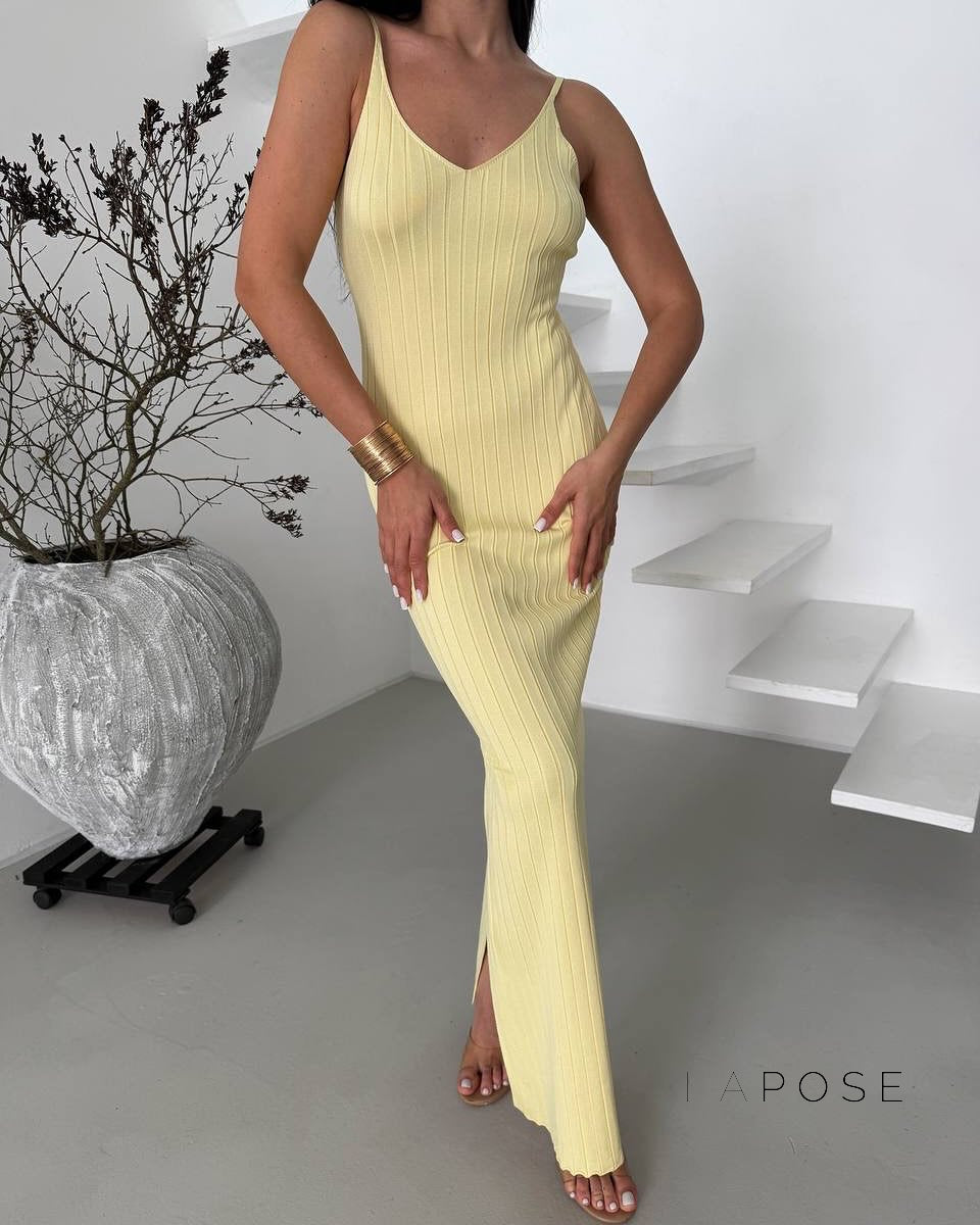 Halima Knit V-Neck Maxi Dress [R0BYNYOE]
