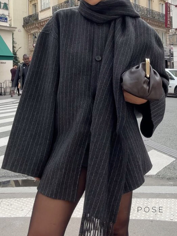 Hallee Striped Fringe Coat [WLBY40V4]