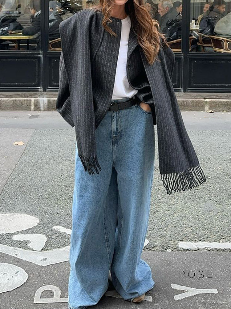 Hallee Striped Fringe Coat [VUH823RP]