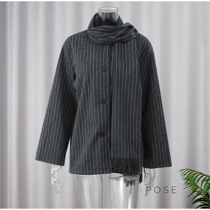 Hallee Striped Fringe Coat [TPKF0ZGF]
