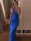 Halter Neck Pleated Maxi Dress [EXZE9H5M]
