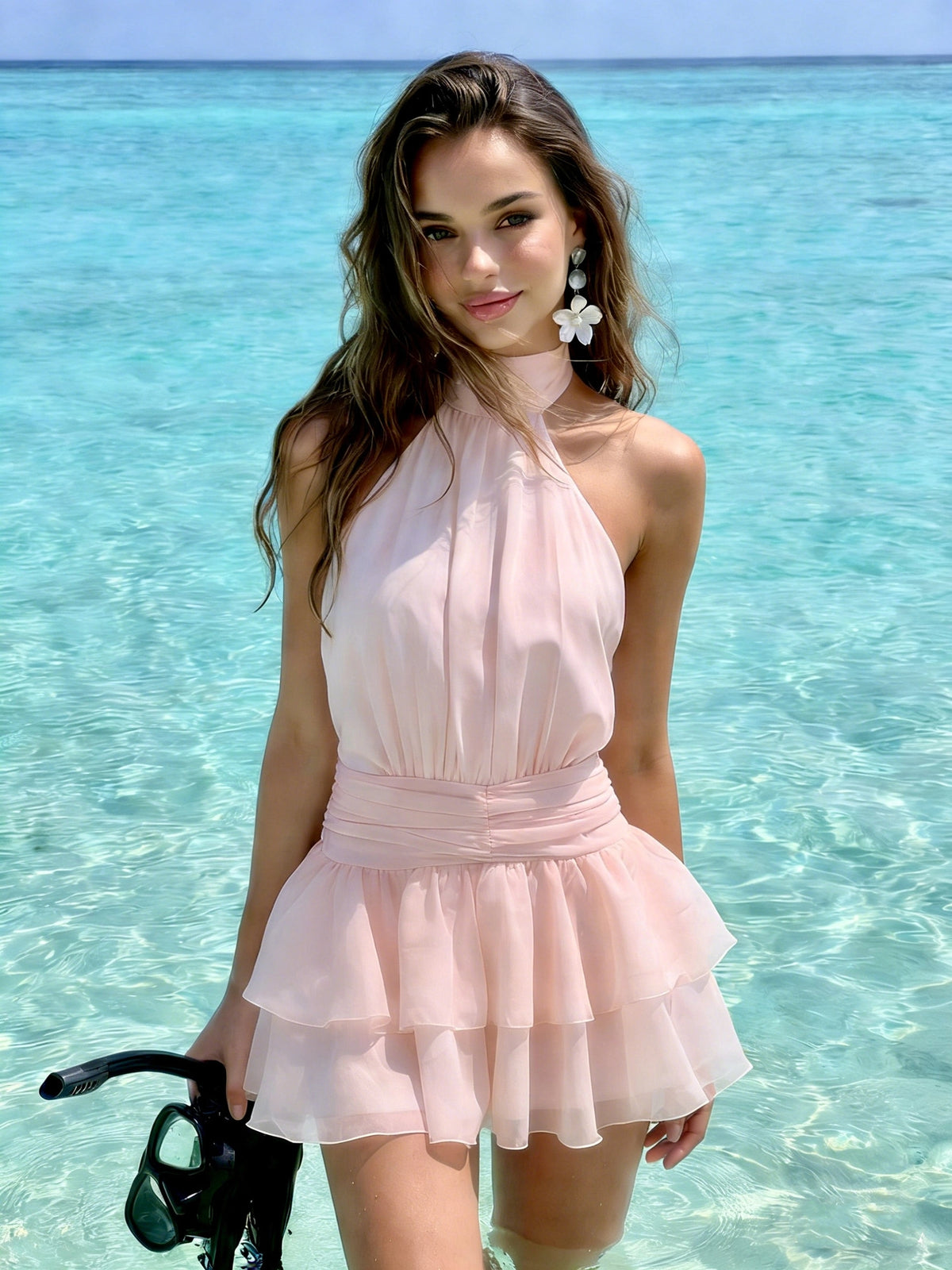 Halter Neck Puffy Mini Dress [IGTO67KC]