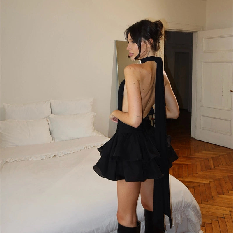 Halter Neck Puffy Mini Dress [EISSSR2H]