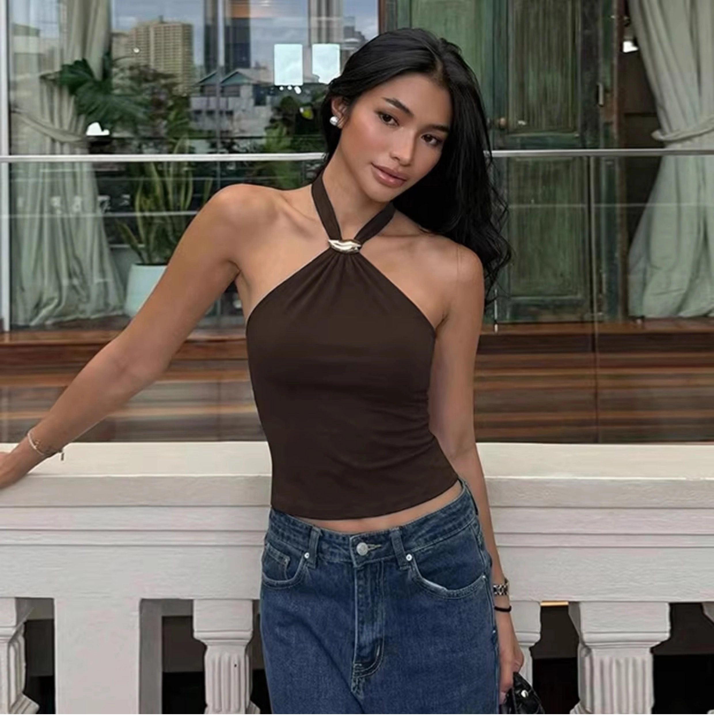 Halter Tie-Up Backless Tank Top [3NU7ZV98]