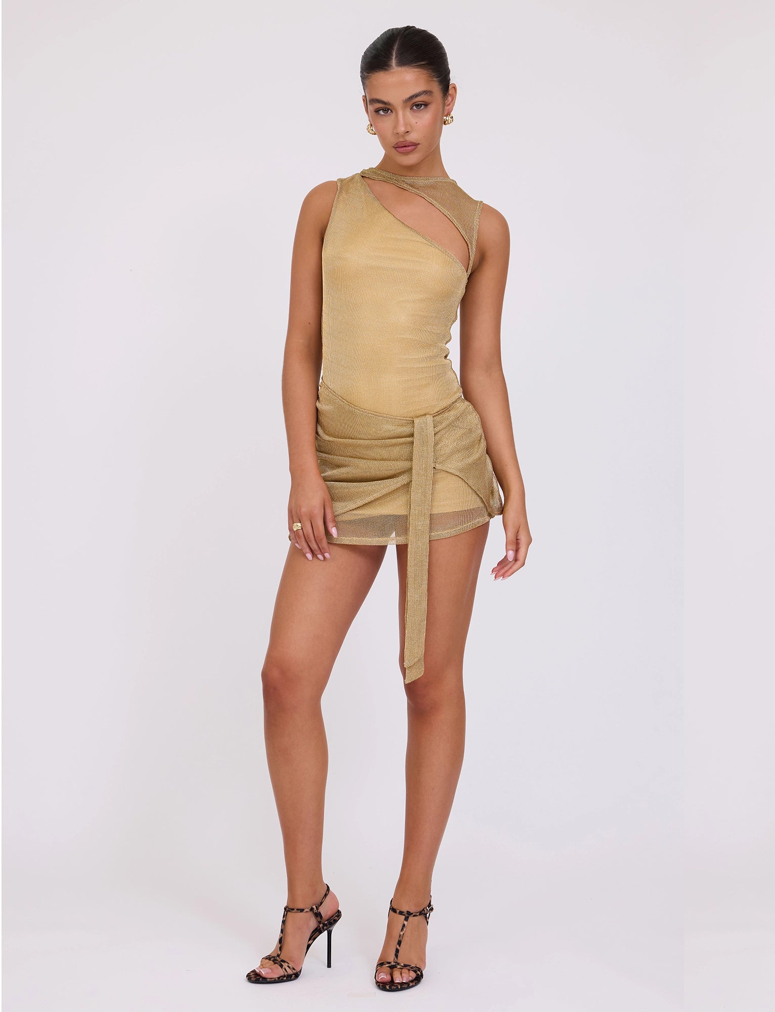 LaPose Hareem Metallic Cut Out Mini Dress - Gold