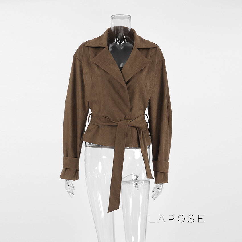 Hareem Suede Double-Breasted Jacket [UQ037WZU]