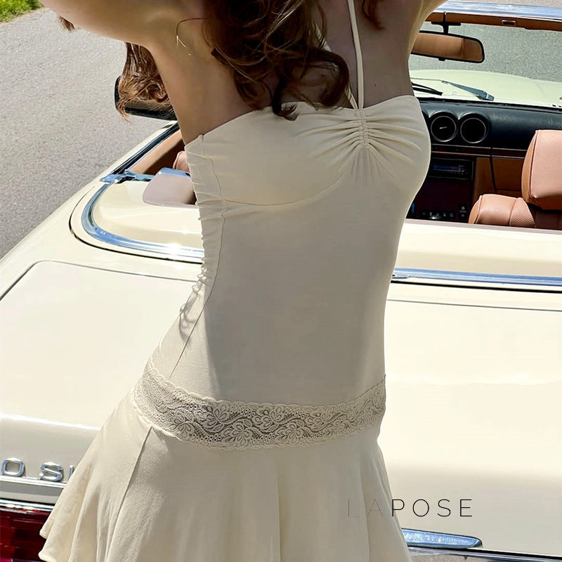 Haydee Lace Halter Mini Dress [D3Q34M4W]