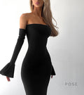 Haydee Off Shoulder Fishtail Dress [1XPD85TS]