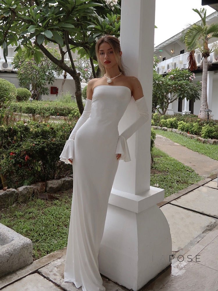Haydee Off Shoulder Fishtail Dress [CWY6SUDN]