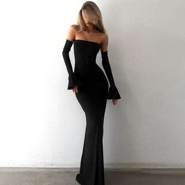 Haydee Off Shoulder Fishtail Dress [LM6R1BQ6]
