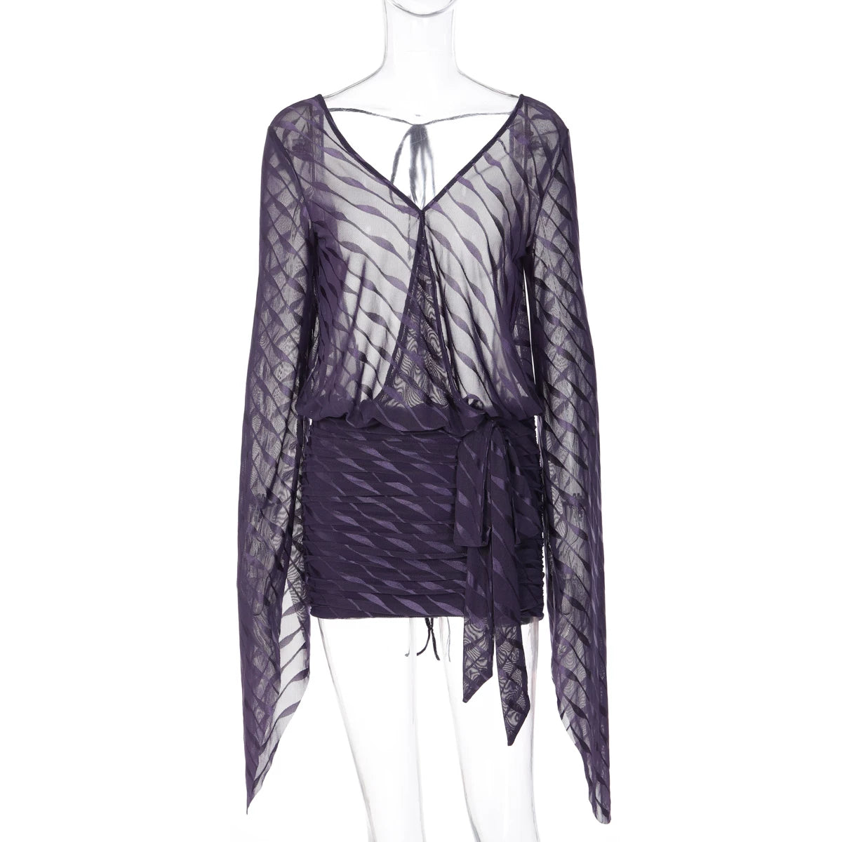 LaPose - Haylee Sheer Mesh Backless Mini Dress - Purple Color