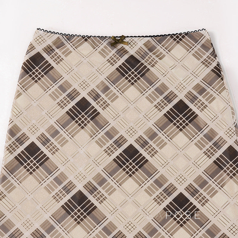 Hayzlee Plaid Bow Midi Skirt [N121O6SJ]