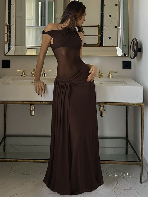 Hazelynn One Shoulder Mesh Maxi Dress [2PMHRZ9B]
