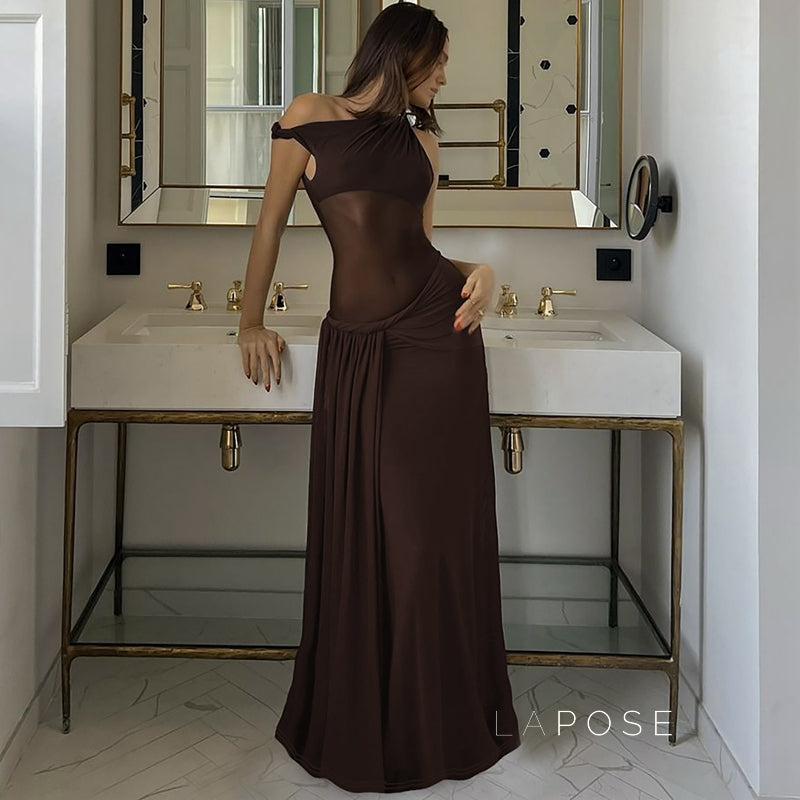 Hazelynn One Shoulder Mesh Maxi Dress [PV4AYSW0]