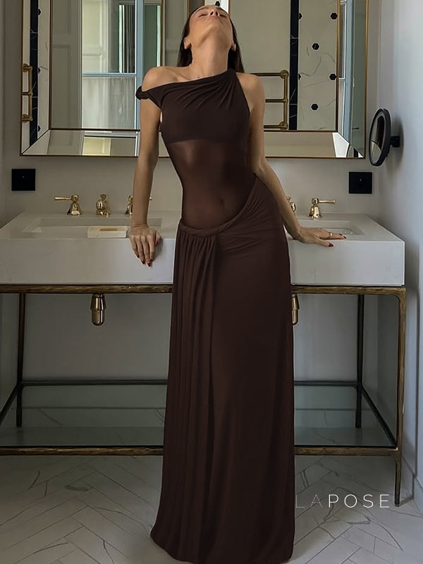 Hazelynn One Shoulder Mesh Maxi Dress [8TKS2E7S]