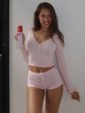 Heather Ribbed V-Neck Lounge Set [W18FQDEB]