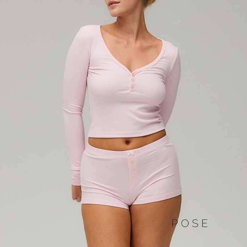 Heather Ribbed V-Neck Lounge Set [2QERYZ1Y]