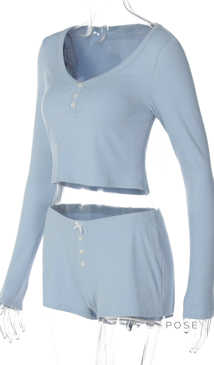 Heather Ribbed V-Neck Lounge Set [UIKNTCLG]