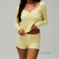 Heather Ribbed V-Neck Lounge Set [1IBFJJVG]