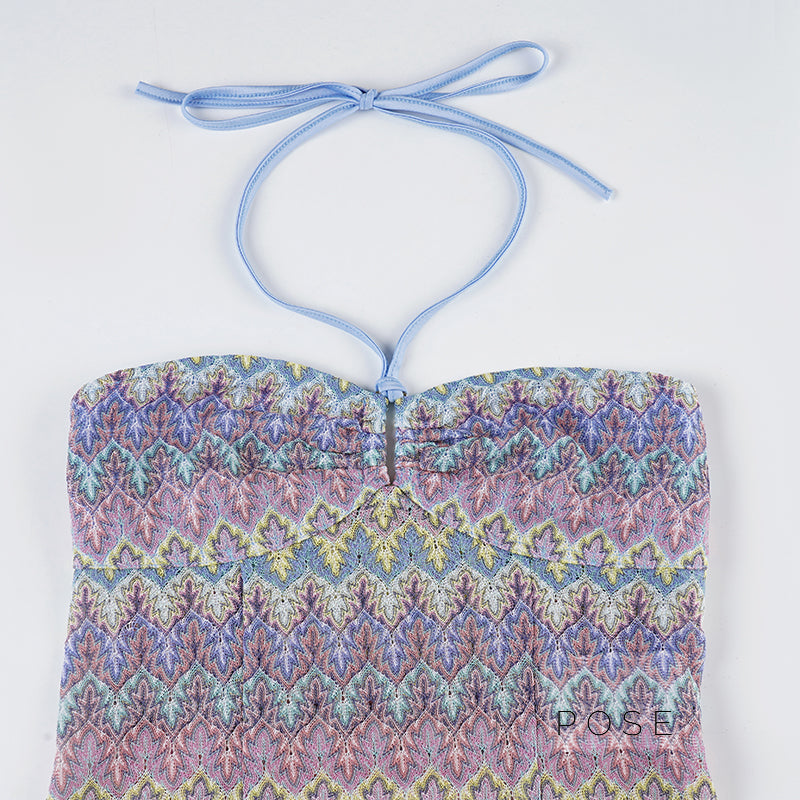 Helena Printed Halter Crop Top