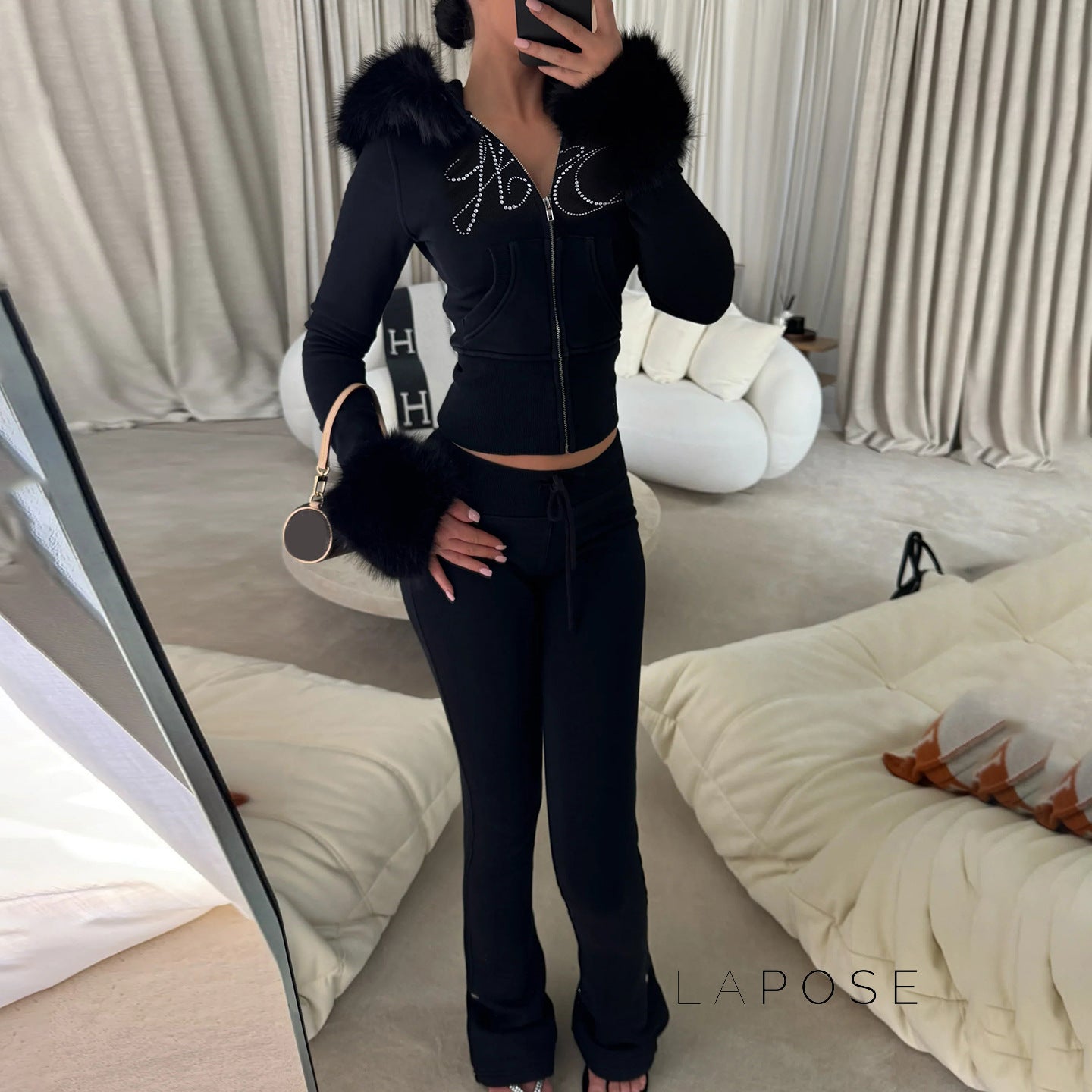 Hendrix Fluffy Rhinestone Lounge Set [2PRELIBA]