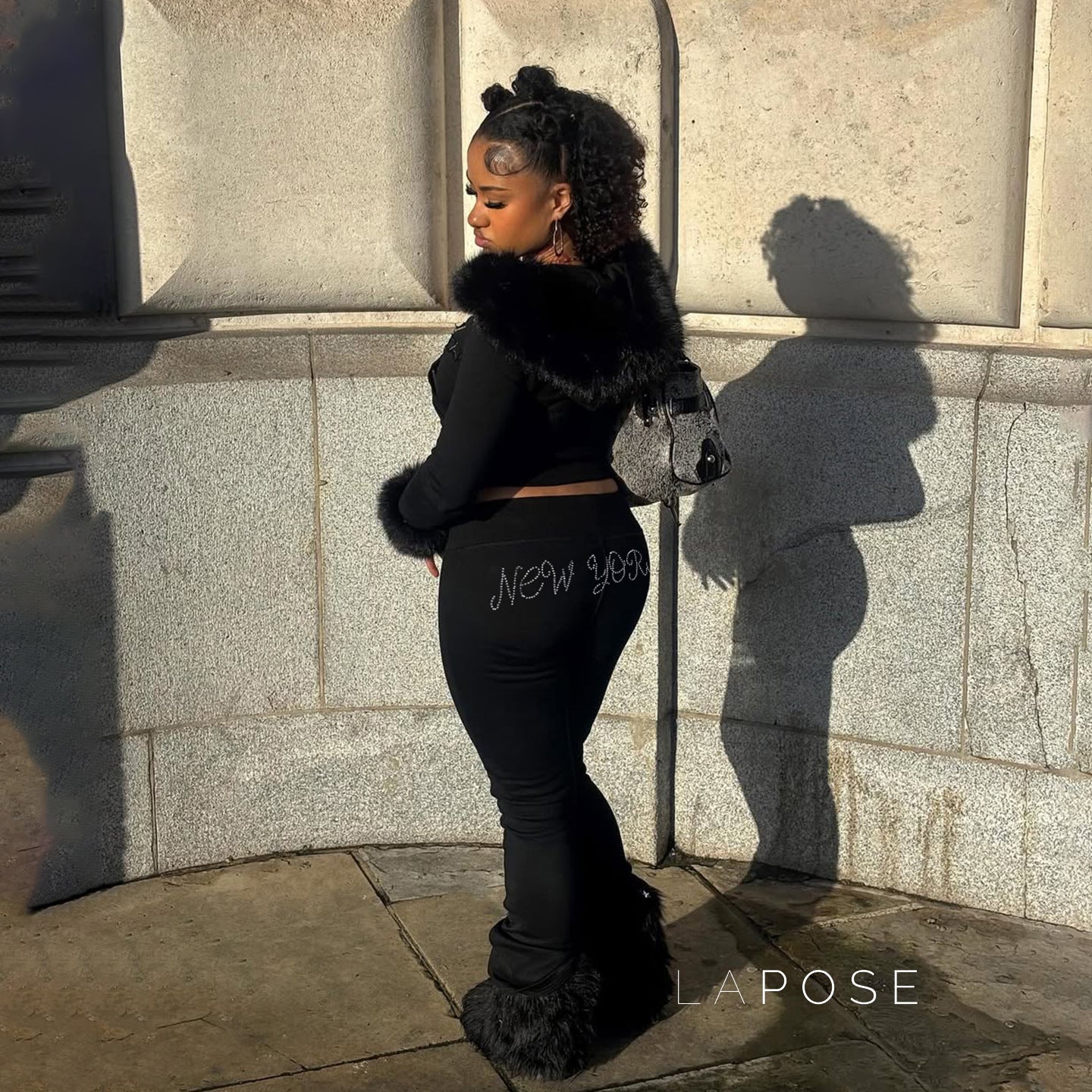 Hendrix Fluffy Rhinestone Lounge Set [FEOO3T08]