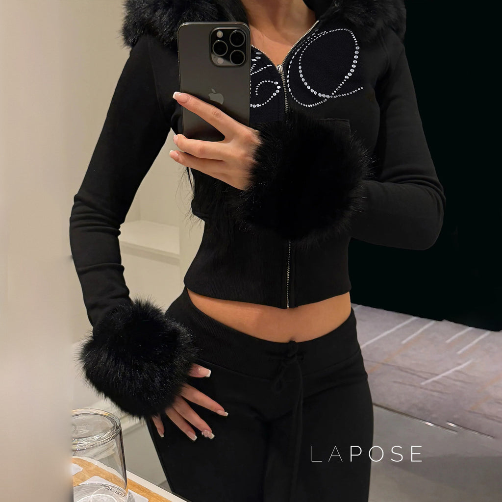 Hendrix Fluffy Rhinestone Lounge Set [91ZOHY73]