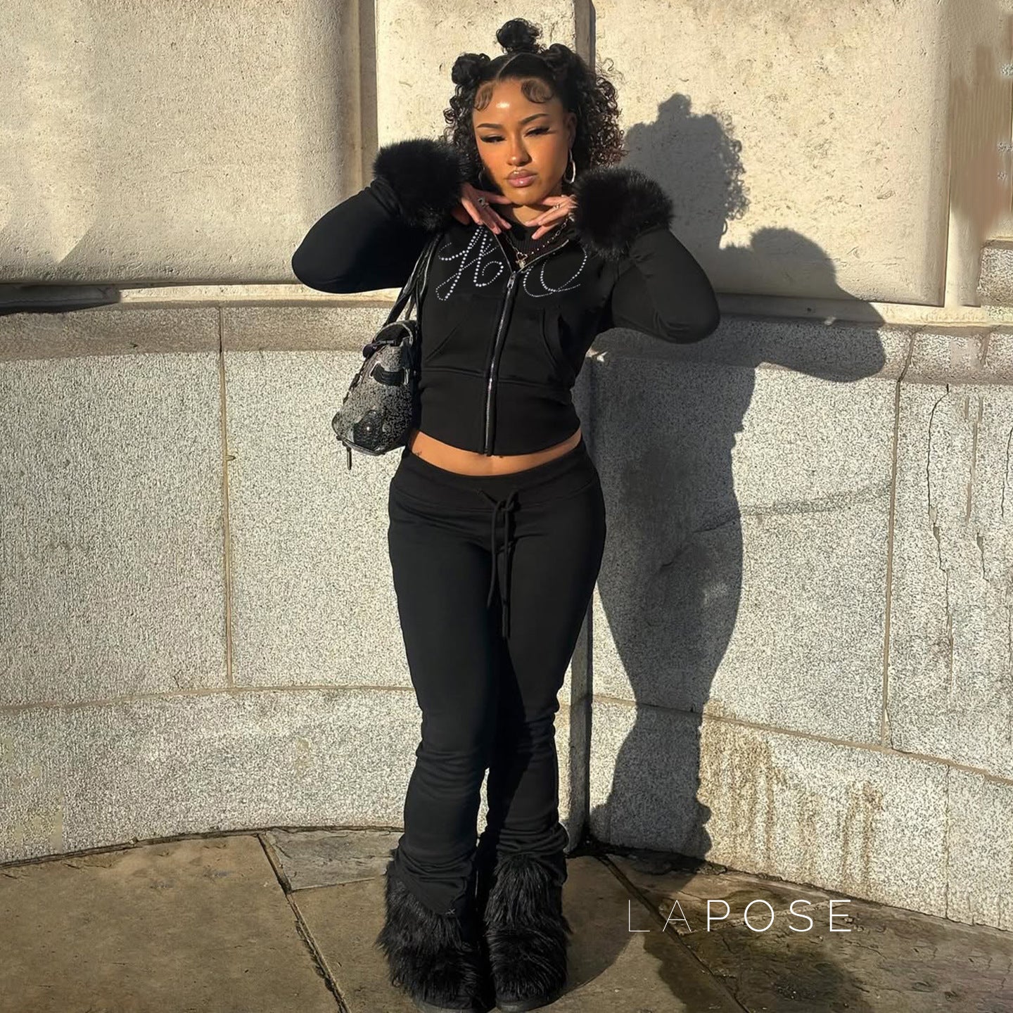 Hendrix Fluffy Rhinestone Lounge Set [SZMZUEI6]