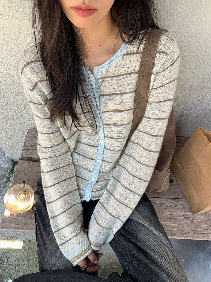 Honey Short Striped Knit Cardigan [1YF97BNI]