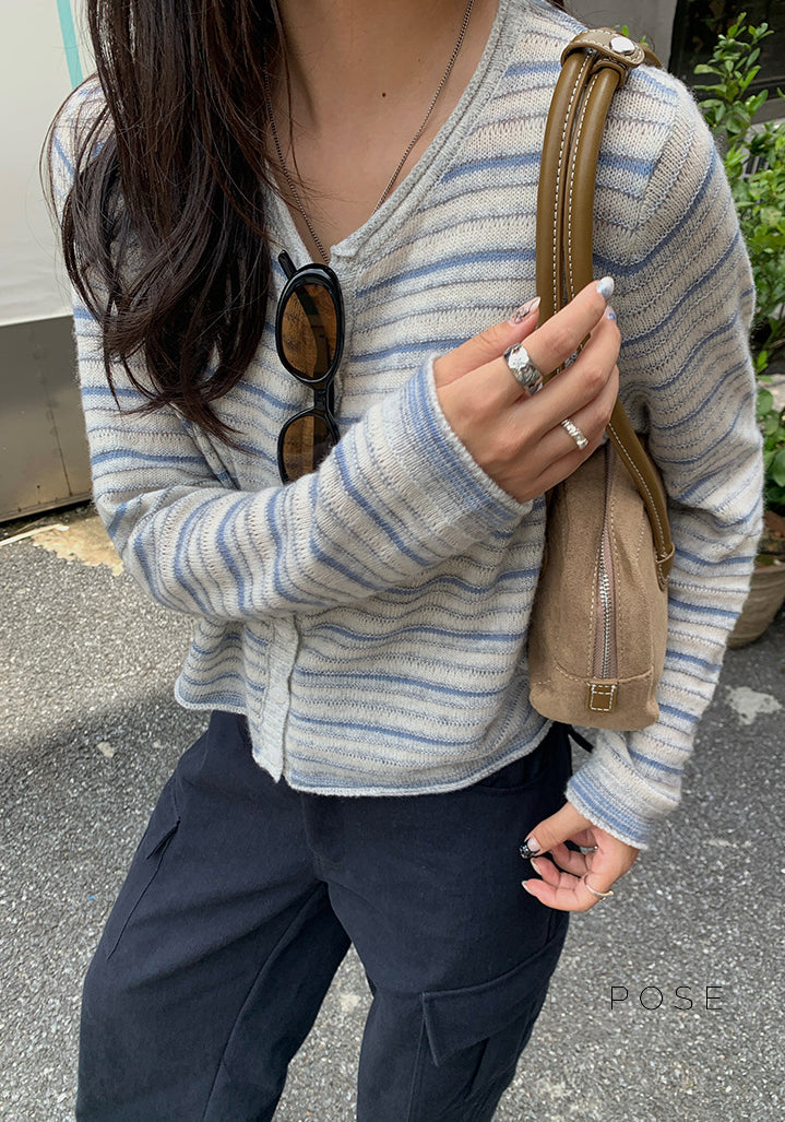Honey Short Striped Knit Cardigan [LKDL3PVJ]