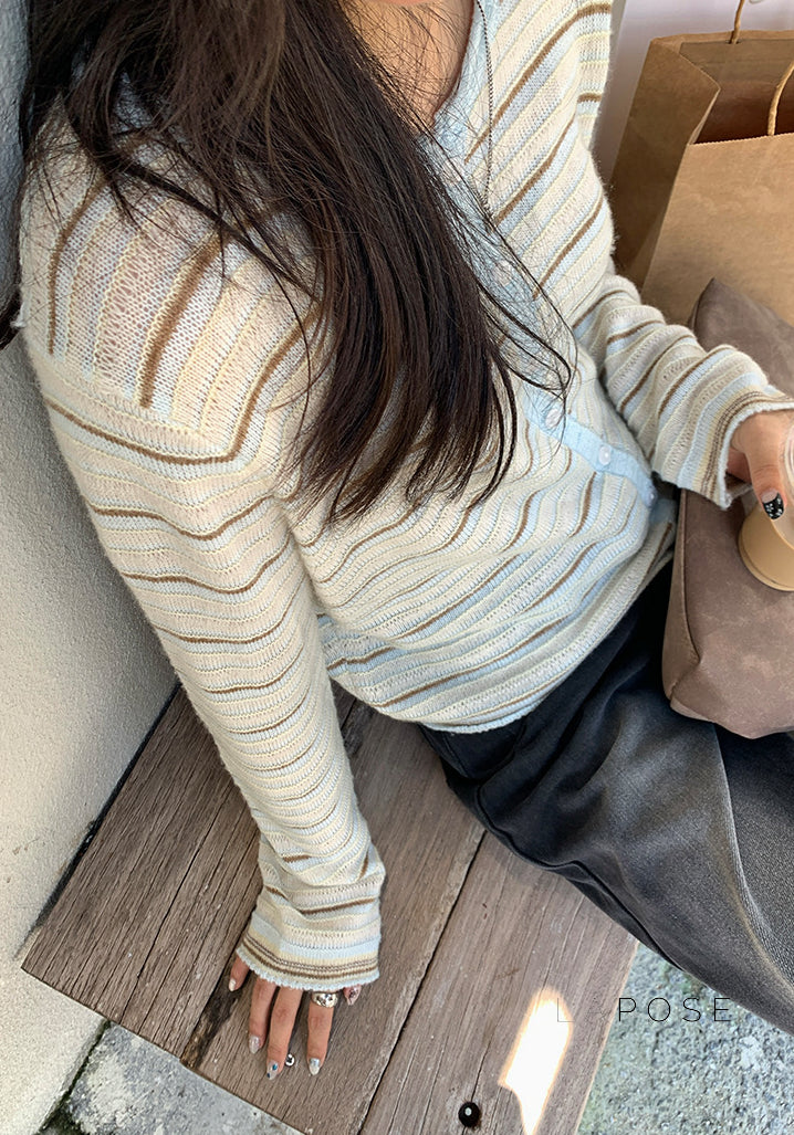 Honey Short Striped Knit Cardigan [HU7OKPFM]