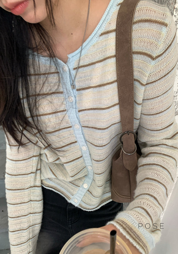 Honey Short Striped Knit Cardigan [I9GJV1D2]