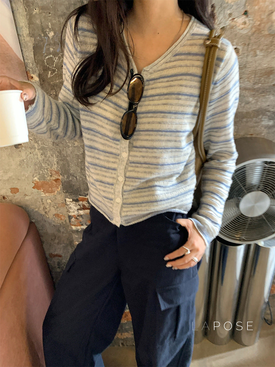 Honey Short Striped Knit Cardigan [60NGO6K0]