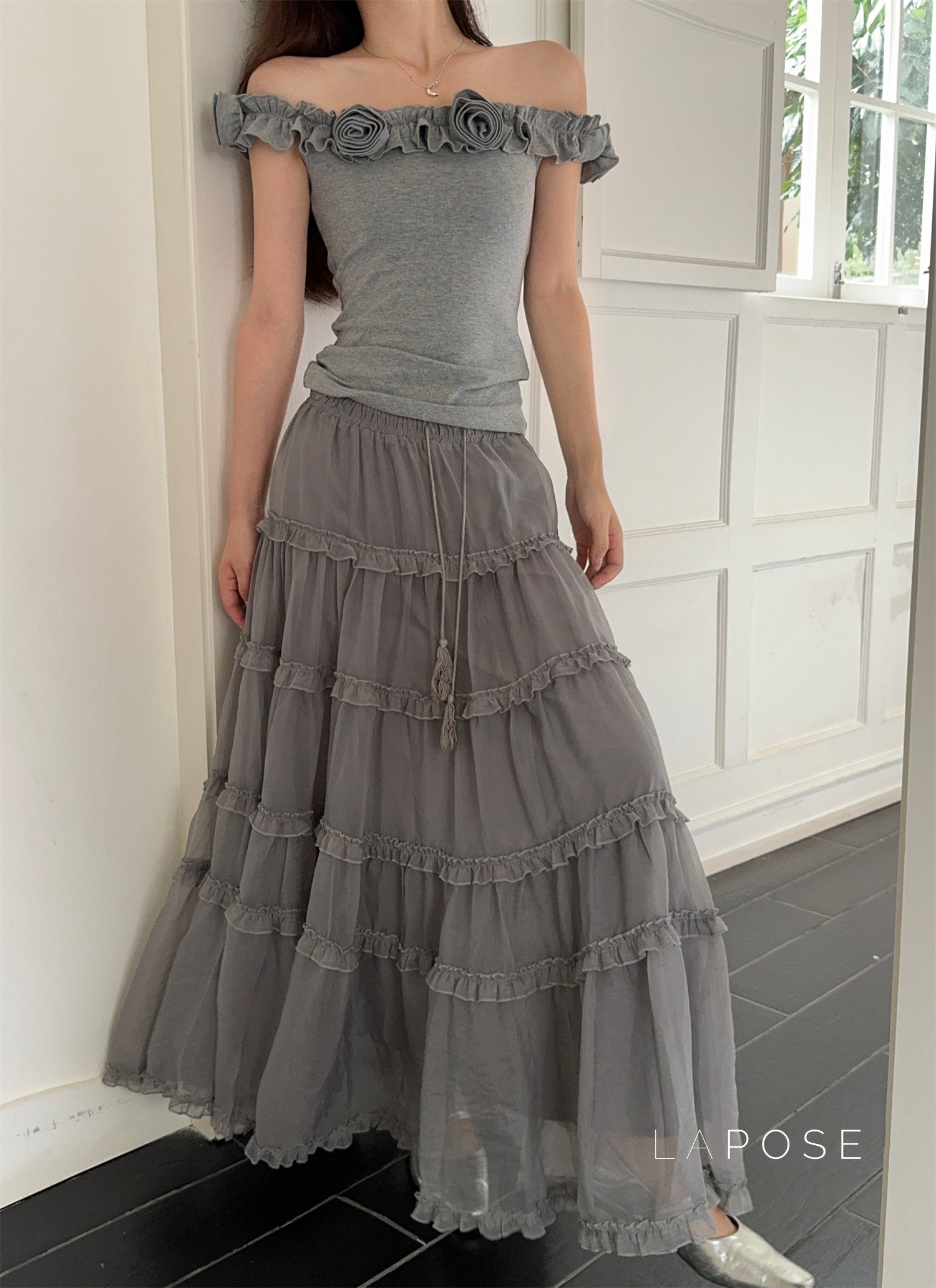 Inaaya Floral Off-Shoulder Skirt Set [3PZLOCQH]