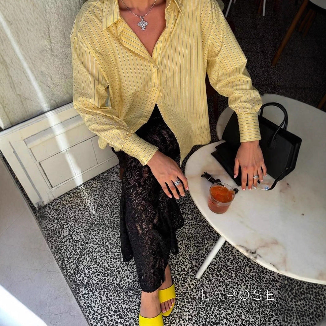 Indira Yellow Striped Polo Shirt [QY0CGF46]