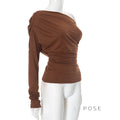 Indy Off Shoulder Pleated Top [J3D308BL]