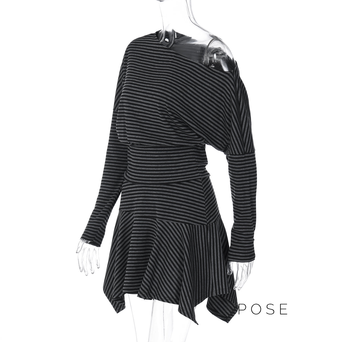 Indya Striped Off-Shoulder Skirt Set [VC43DXGF]