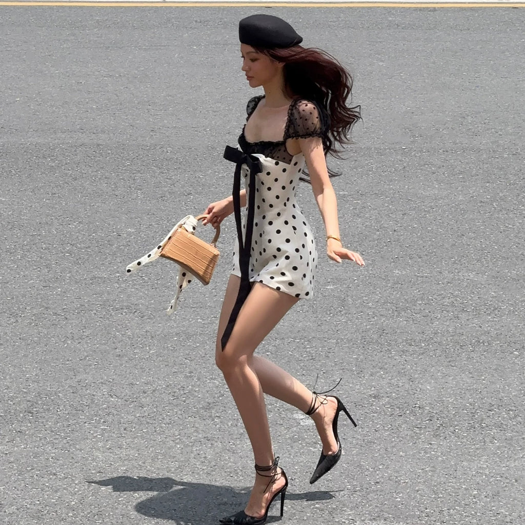 LaPose - Isabellah Polka Dot Lace Mini Dress