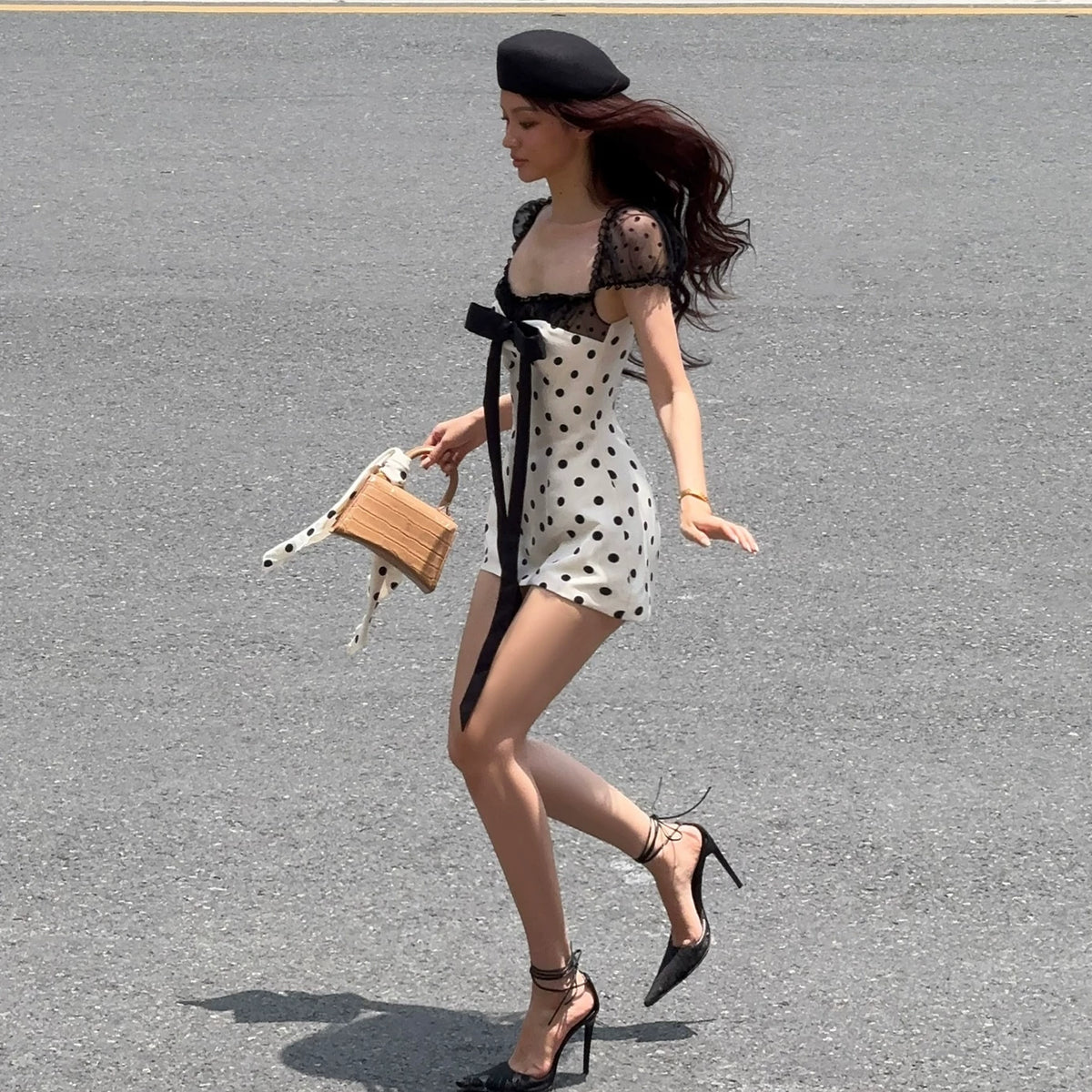 LaPose - Isabellah Polka Dot Lace Mini Dress