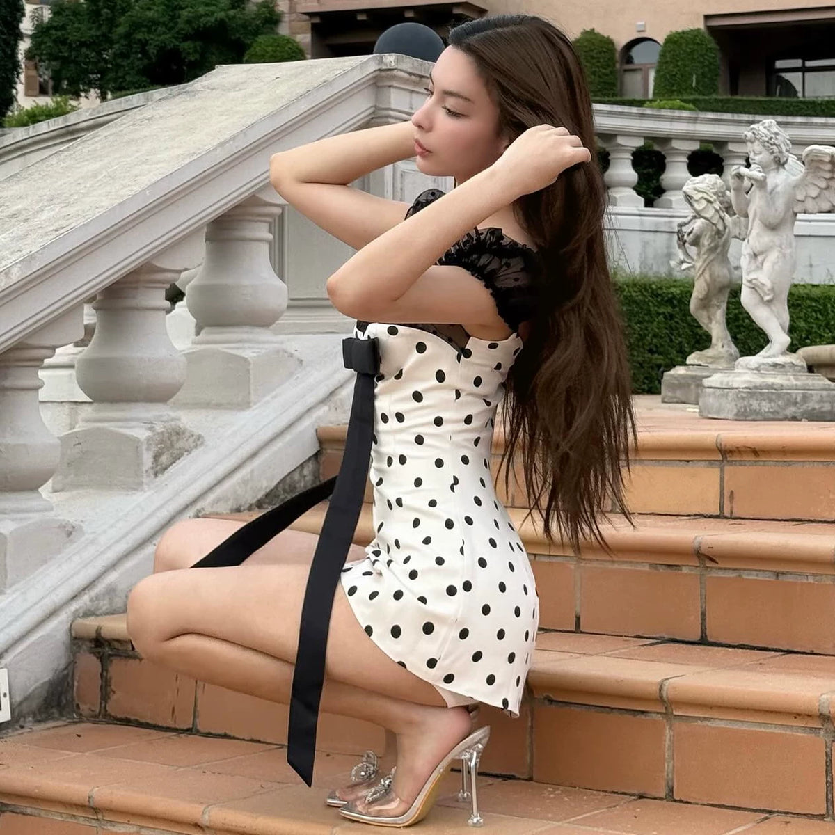 LaPose - Isabellah Polka Dot Lace Mini Dress