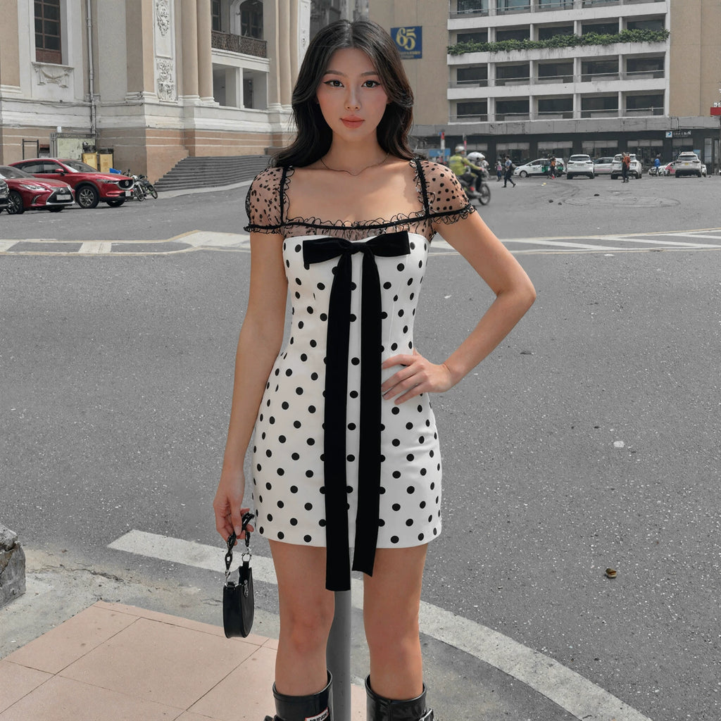 LaPose - Isabellah Polka Dot Lace Mini Dress