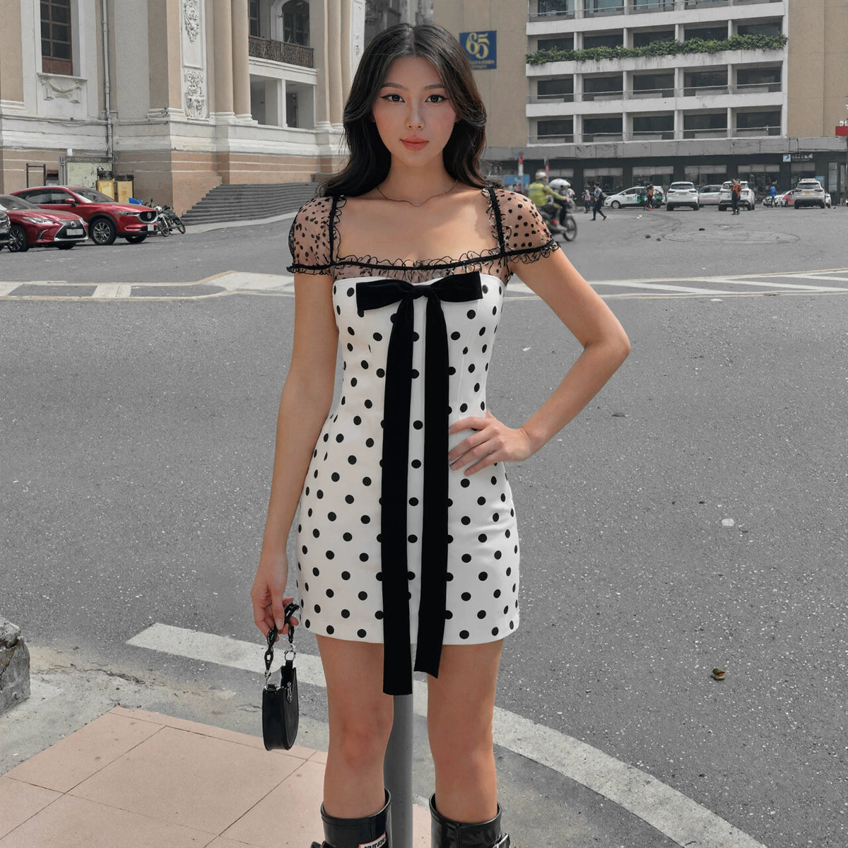 LaPose - Isabellah Polka Dot Lace Mini Dress
