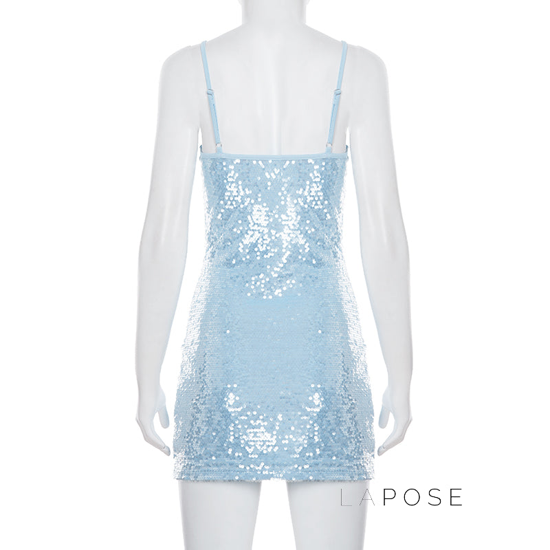 Issabella Blue Sequin Mini Dress [3JZ1RBRK]