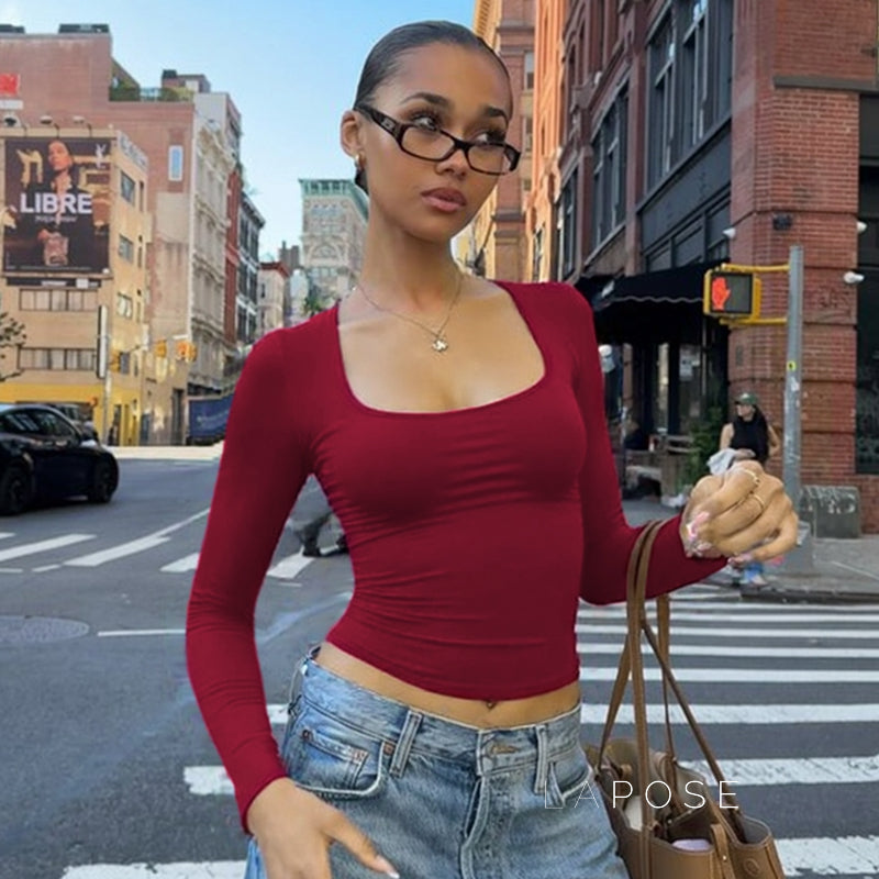 Itzayana Long Sleeve U-Neck Top [RM8I8GLL]