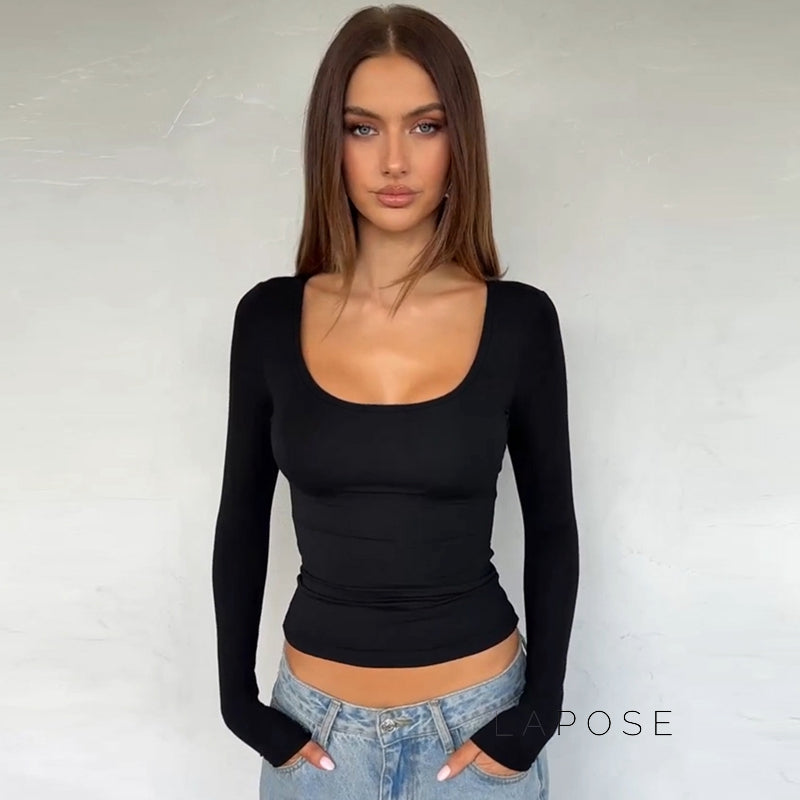 Itzayana Long Sleeve U-Neck Top [YR4LMPJV]