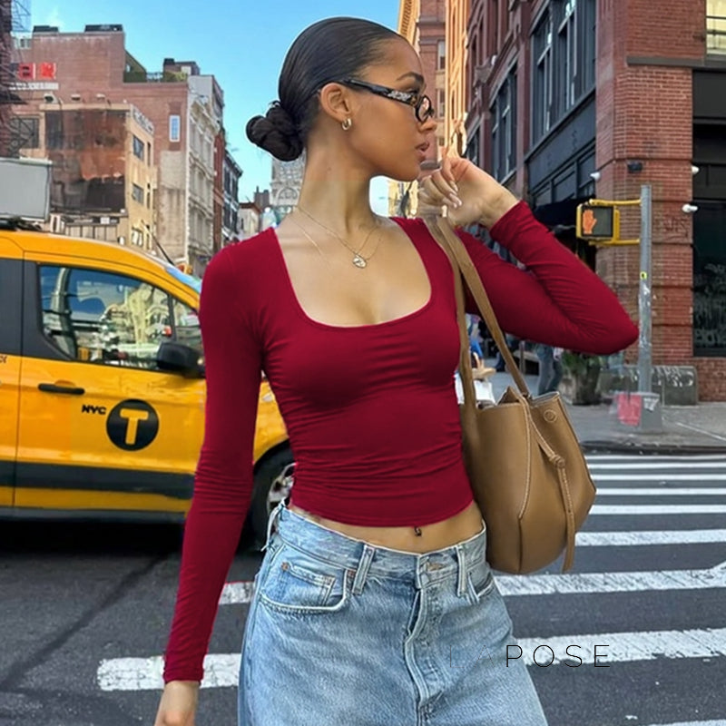 Itzayana Long Sleeve U-Neck Top [F2RB9HAE]