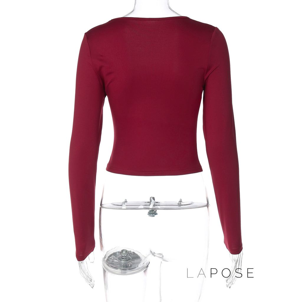 Itzayana Long Sleeve U-Neck Top [XJ4M8969]